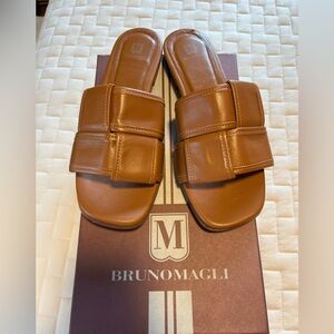 Bruno Magli Tan Leather Slide Sandals